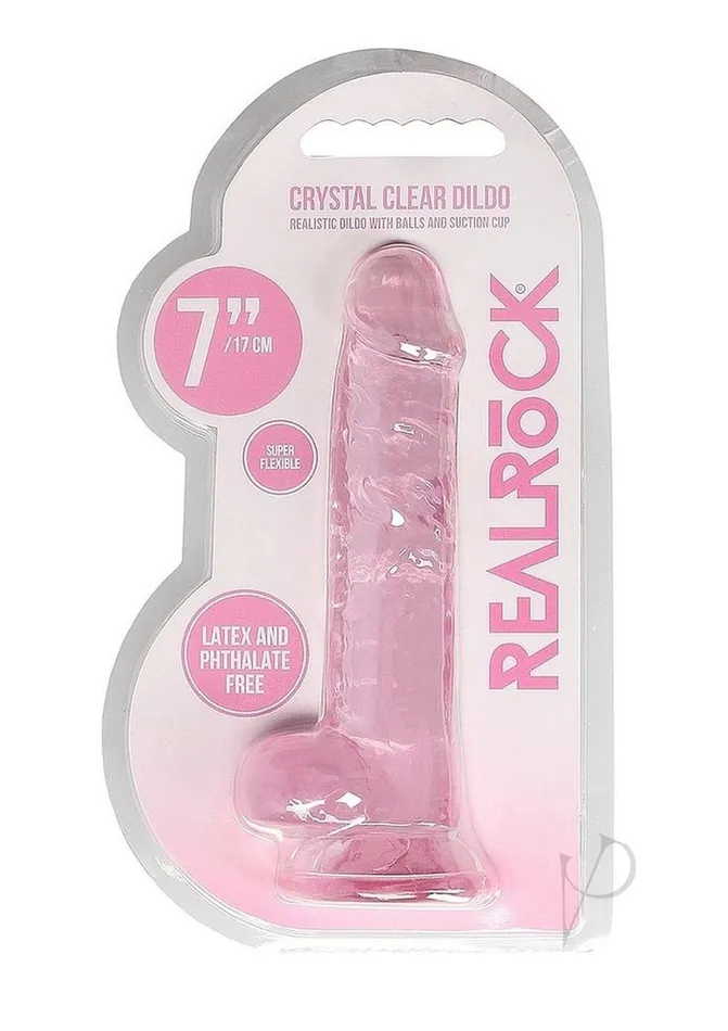 RealRock Crystal Clear Dildo with Balls 7in Pink Real Rock Dildos