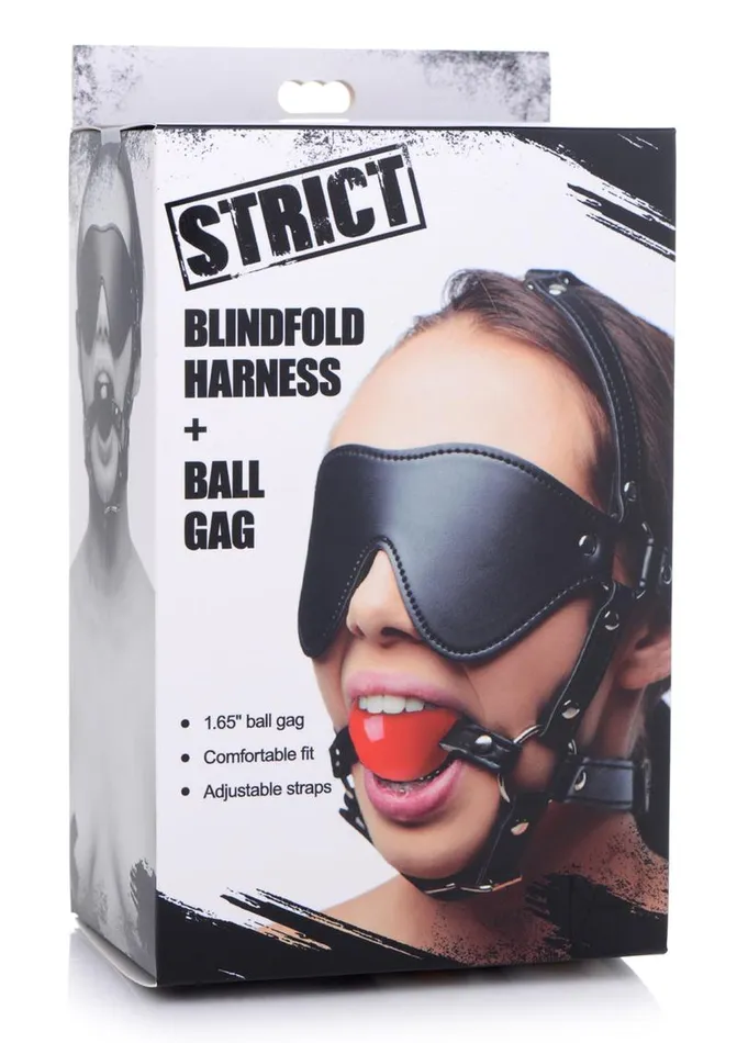 Restraints Blindfold Harness with Ball Gag BlackRed Strict