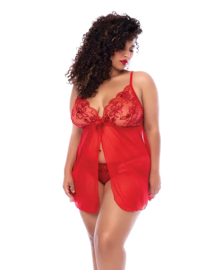 Sequin Embellished Babydoll wGString Red 1X2X Mapale Vibrators