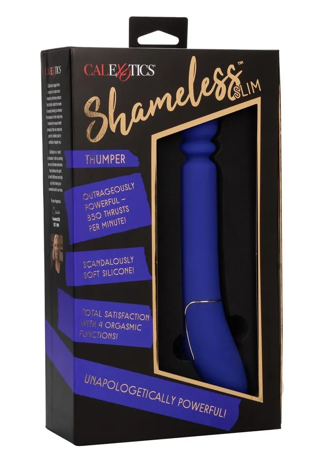 Shameless Shameless Slim Thumper Silicone Rechargeable Thrusting Vibrator Blue Vibrators