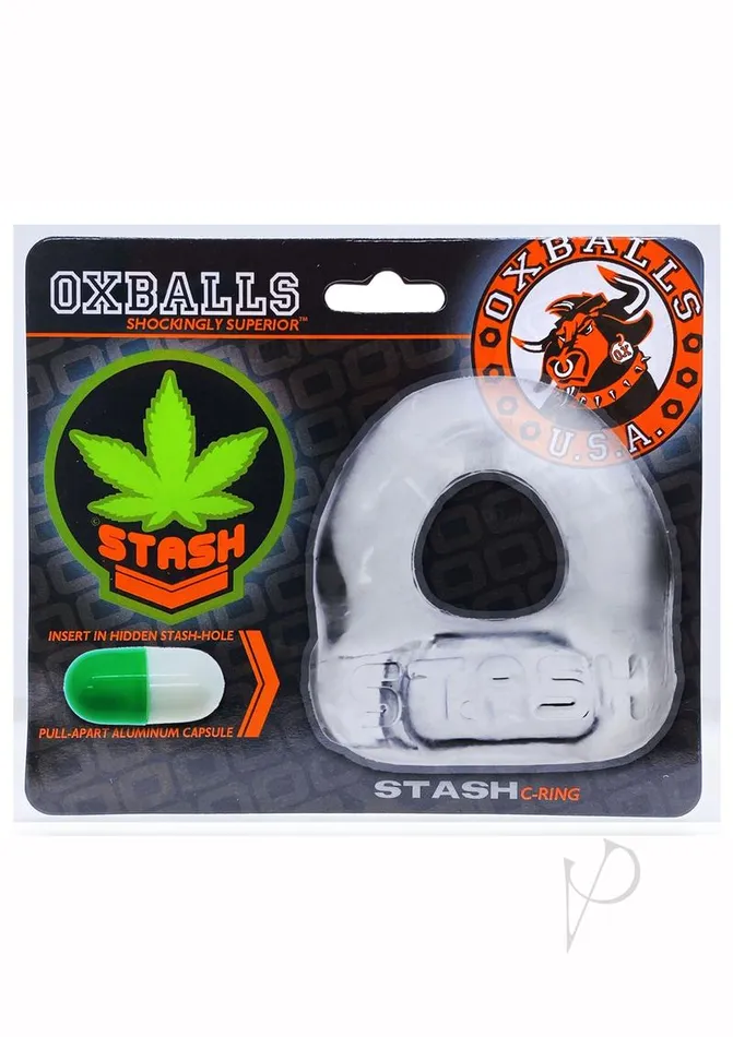 Stash Cock Ring with Aluminum Capsule Insert Clear Oxballs Male Sex Toys