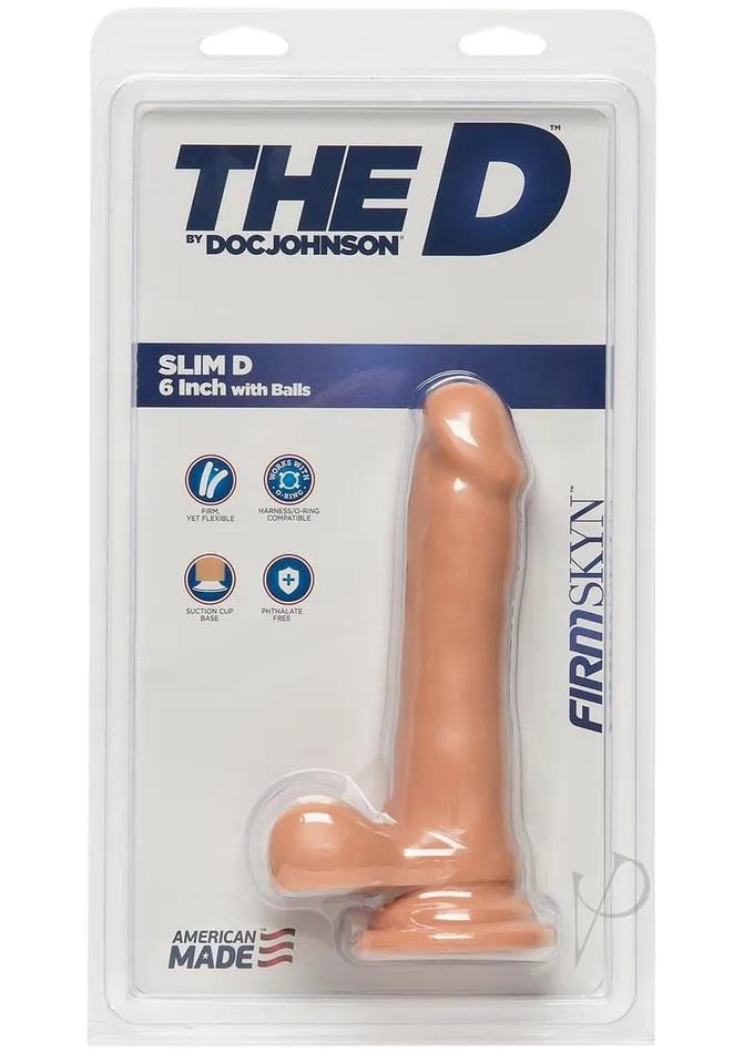 The D Dildos The D Slim D Firmskyn Dildo with Balls 6in Vanilla