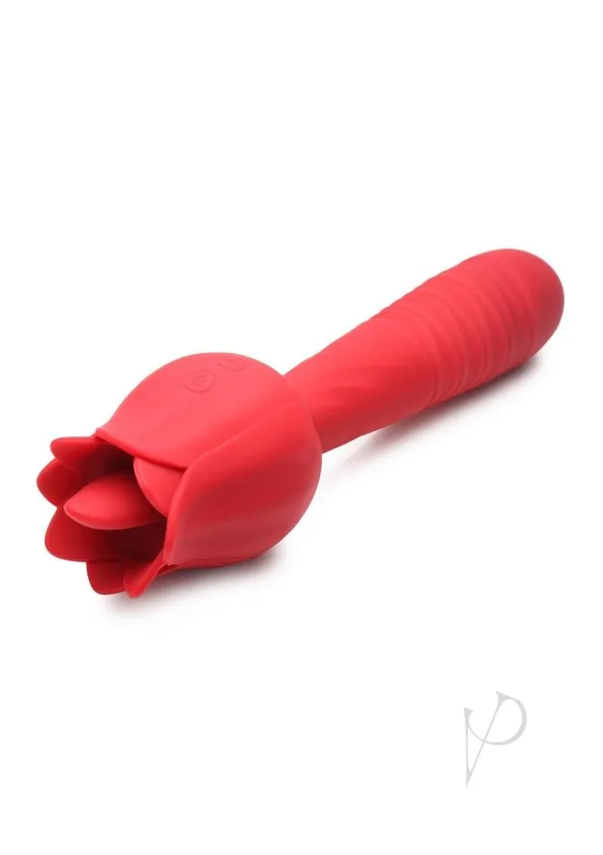 Vibrators Bloomgasm Inmi Bloomgasm Racy Rose Thrusting and Licking Rose Rechargeable Silicone Vibrator Red