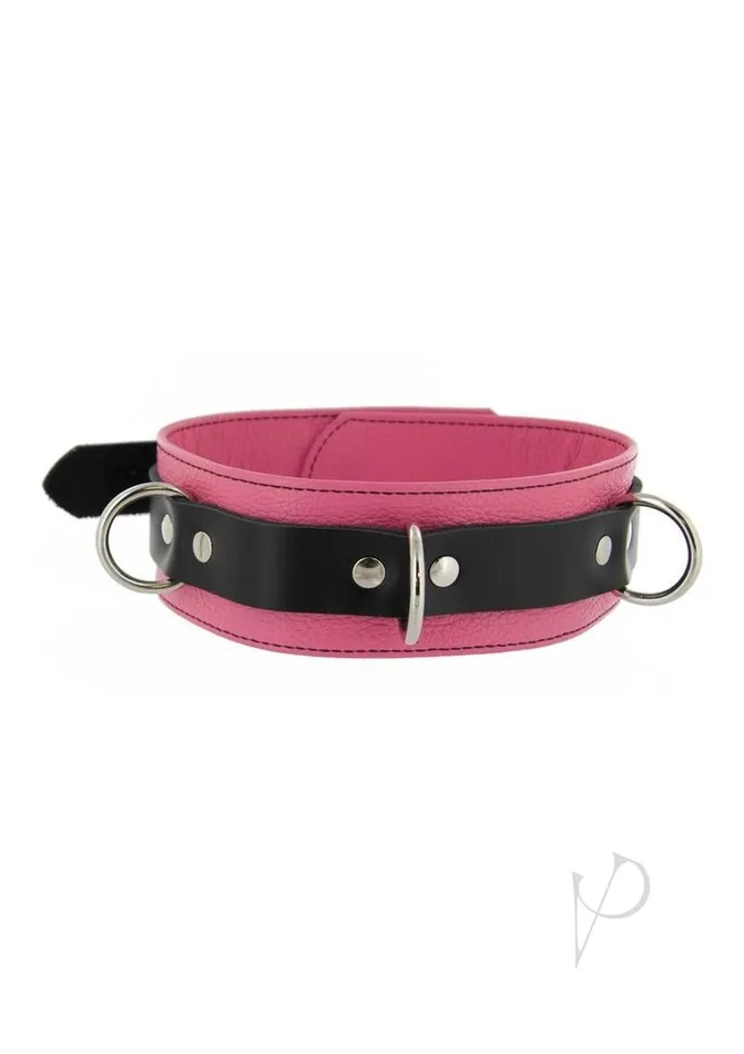 Vibrators Strict Leather Deluxe Locking Collar Pink and Black Strict Leather
