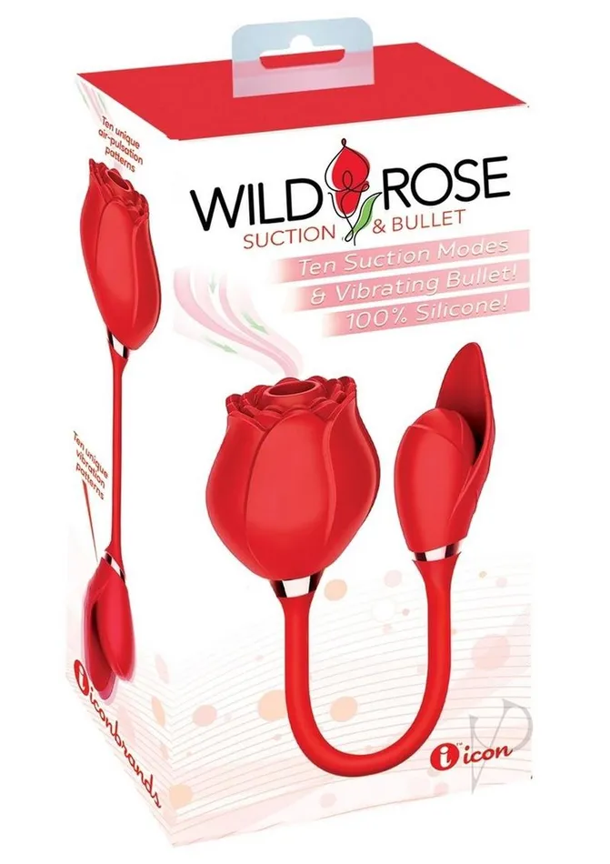 Wild Rose Female Sex Toys Wild Rose and Bullet Rechargeable Silicone Clitoral Stimulator with Suction Red Wild Rose Female Sex Toys Wild Rose and Bullet Rechargeable Silicone Clitoral Stimulator with Suction Red