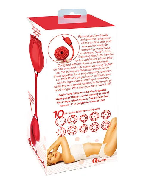 Wild Rose Female Sex Toys Wild Rose and Bullet Rechargeable Silicone Clitoral Stimulator with Suction Red