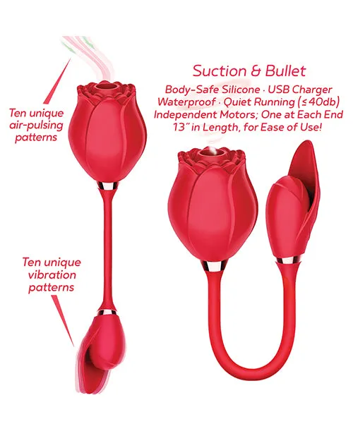 Wild Rose Female Sex Toys Wild Rose and Bullet Rechargeable Silicone Clitoral Stimulator with Suction Red