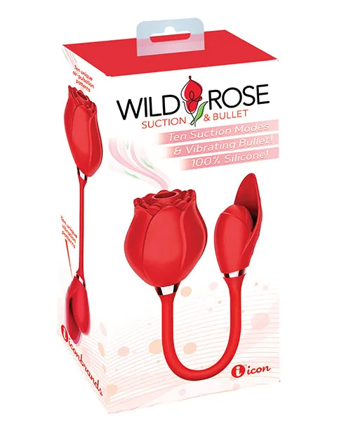 Wild Rose Female Sex Toys Wild Rose and Bullet Rechargeable Silicone Clitoral Stimulator with Suction Red