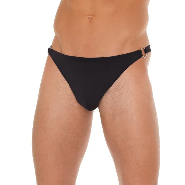 Anal Rimba Mens Black GString With Metal Hoop Connectors