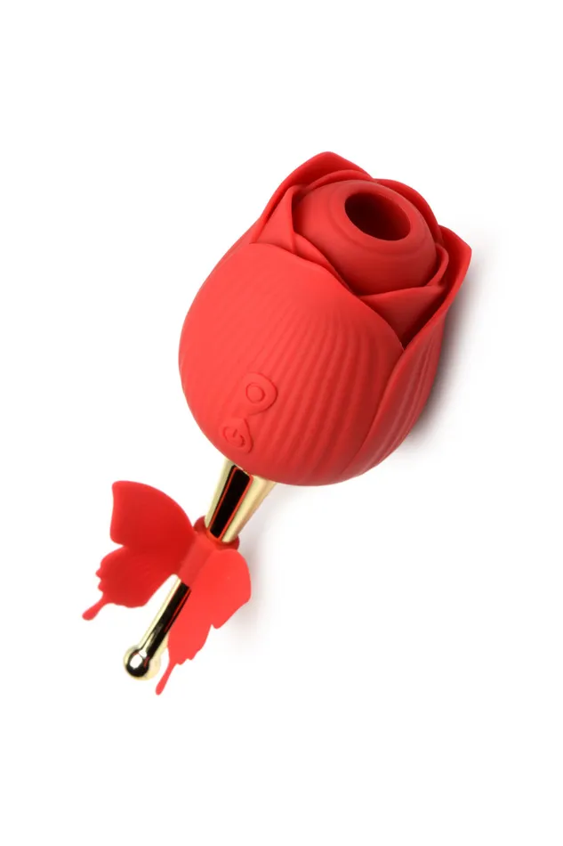 Bloomgasm Flutter Rose Sucking Rose With Butterfly Teaser Red XR Brands inmi Vibrators
