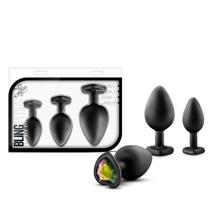Blush Anal Luxe Bling Plugs Training Kit Black With Rainbow Gems