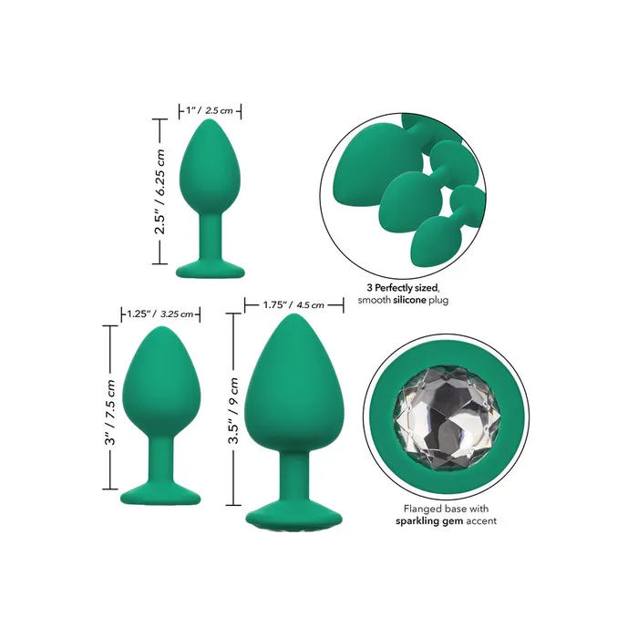 Cheeky Gems Butt Plugs 3 Piece Set Green California Exotic Anal
