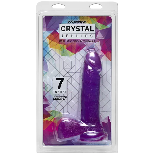 Doc Johnson Dildos Crystal Jellies 7 Inch Realistic Cock with Balls Purple