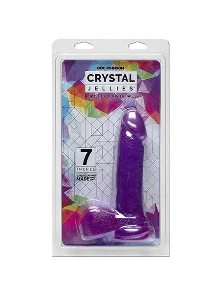 Doc Johnson Dildos Crystal Jellies 7 Inch Realistic Cock with Balls Purple