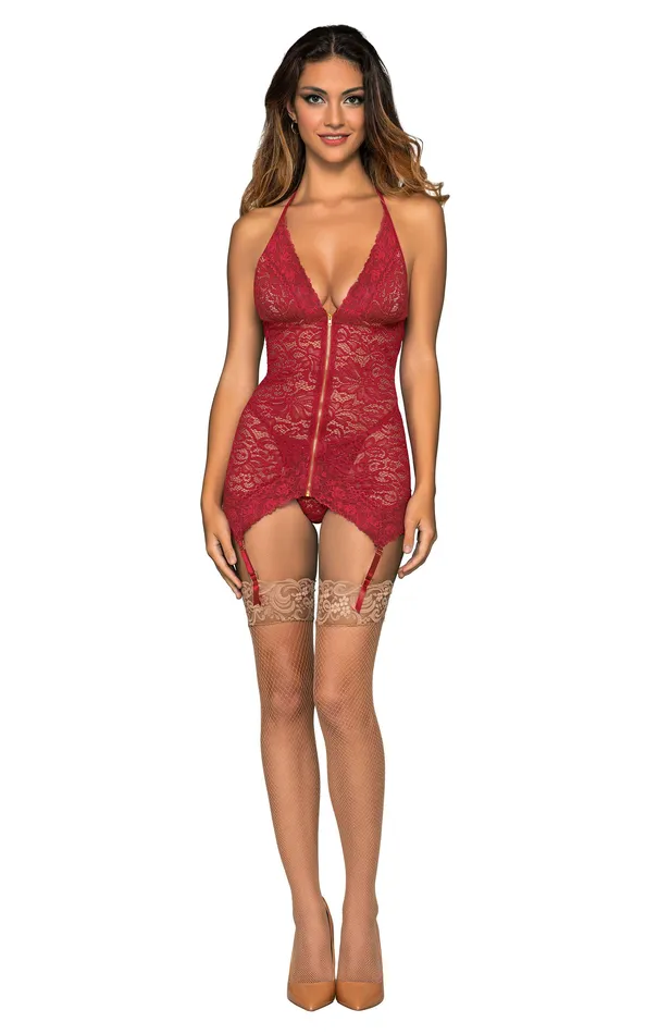Dreamgirl Teddies And Bodies Garter Slip and GString One Size Garnet