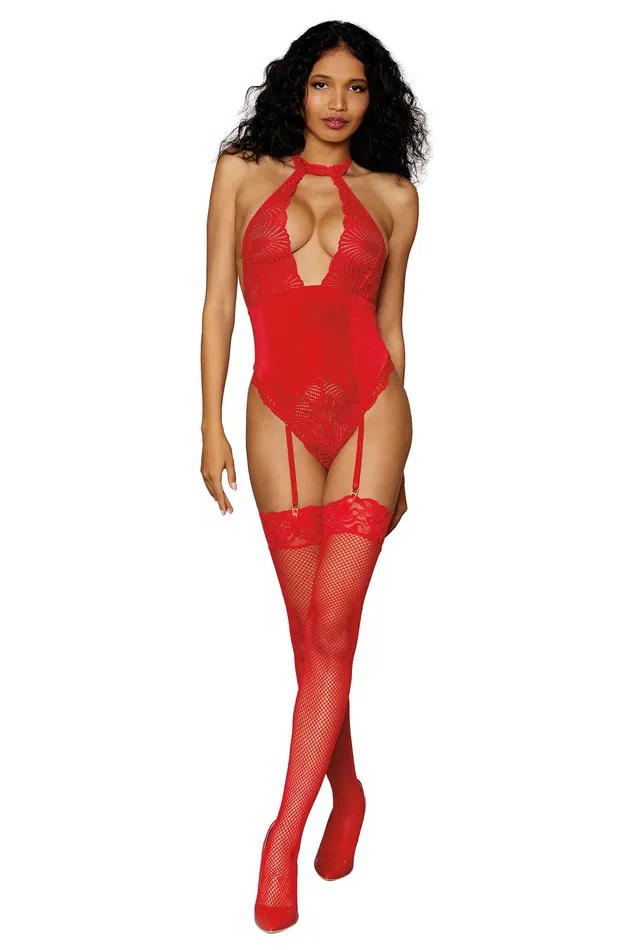 Dreamgirl Vibrators Garter Teddy One Size Lipstick Red