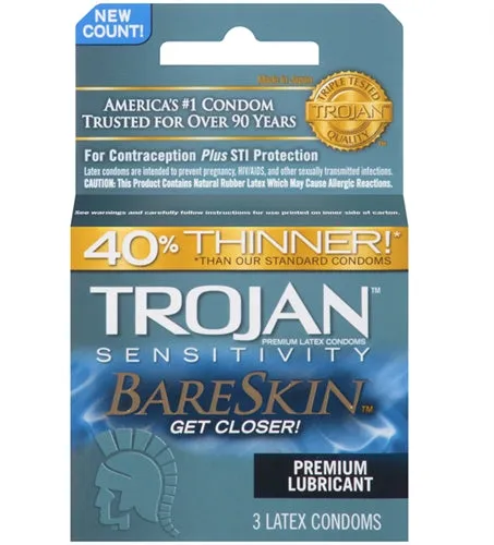 Enhancers Trojan Sensitivity Bareskin Lubricated Condoms 3 Pack Trojan Condoms