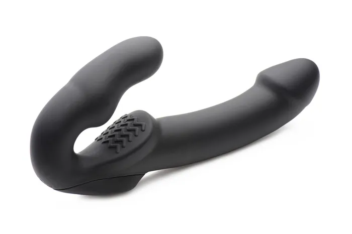 Evoke Rechargeable Vibrating Silicone Strapless Strap on Black XR Brands Strap U Female Sex Toys