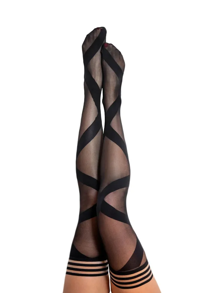 Jackie Semi Sheer Thigh High Size C Black Kixies Anal