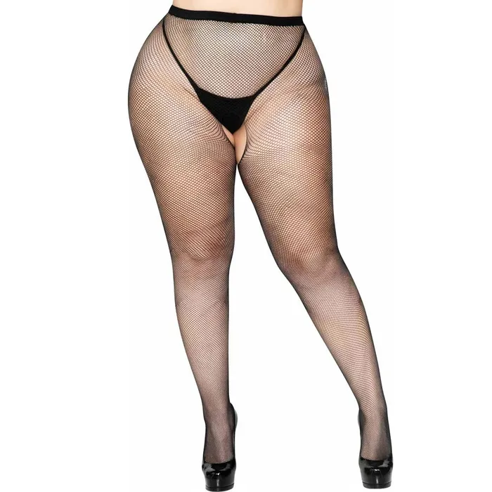 Leg Avenue Anal Crotchless Fishnet Pantyhose Queen Size Black