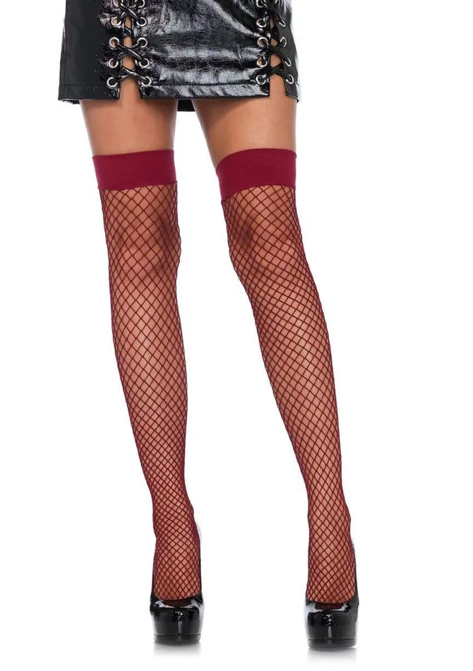 Leg Avenue Teddies And Bodies Fishnet Thigh Highs One Size Burgandy