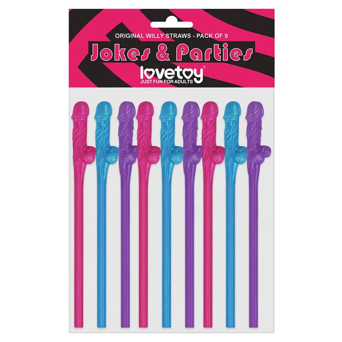 Lovetoy Pack Of 9 Willy Straws Blue Pink And Purple Lovetoy Vibrators
