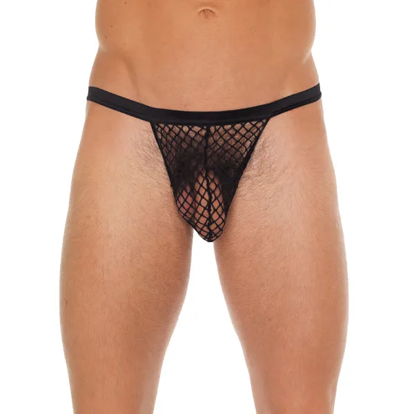 Mens Black GString With Black Net Pouch Rimba Anal