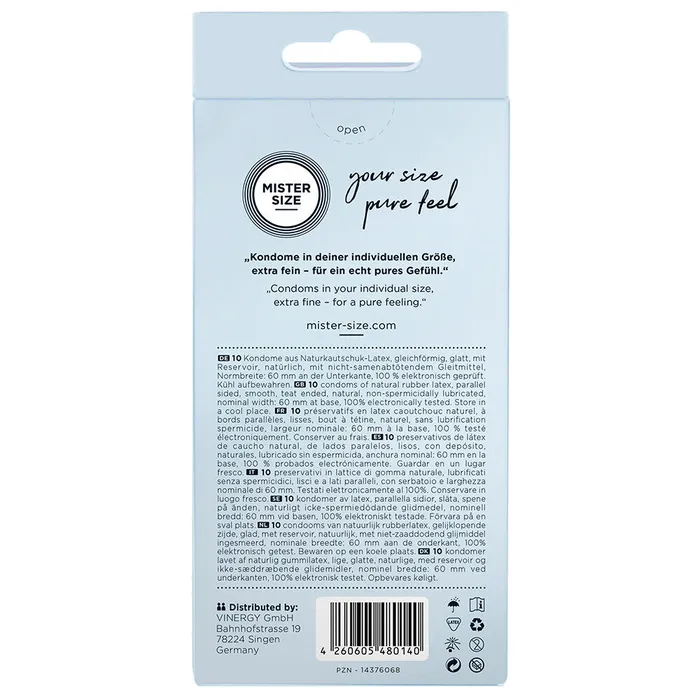 Mister Size 60mm Your Size Pure Feel Condoms 10 Pack Mister Size Male Sex Toys