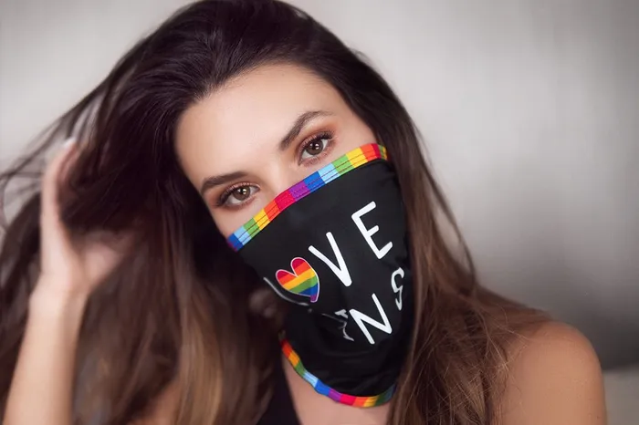 Sale Anal Face Neck Bandana Love Wins Black Rainbow Print One Size