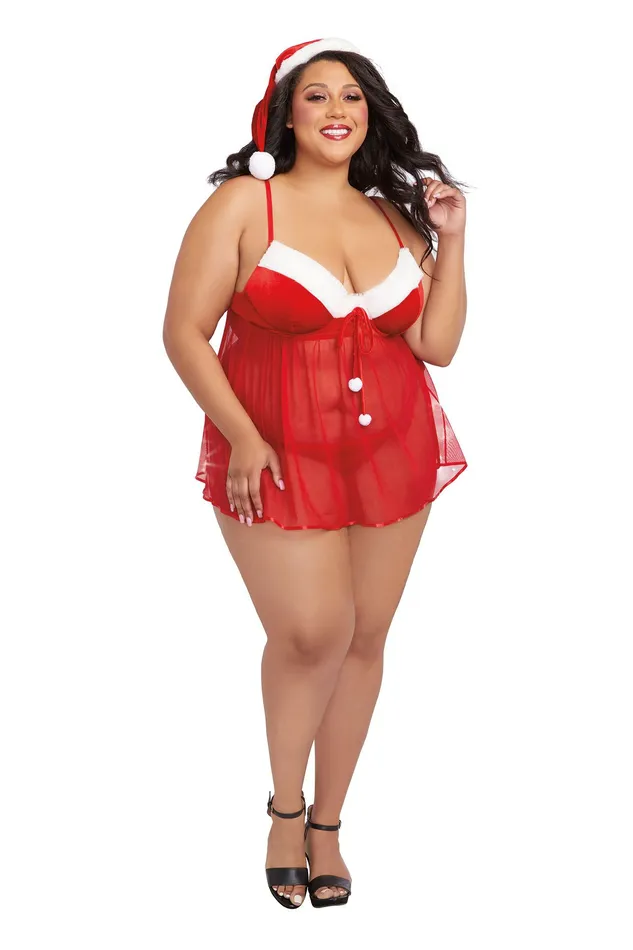 Santa Babydoll Thong and Hat 3x Lipstick Red Dreamgirl Vibrators