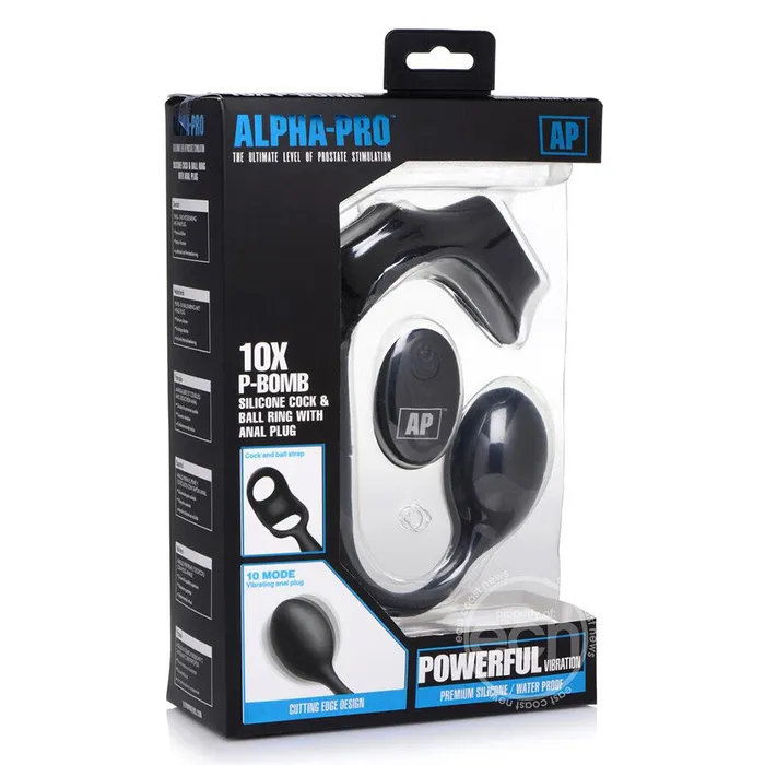 XR Brands Male Sex Toys Alpha Pro 10X P Bomb Cock and Ball Ring With Anal Plug
