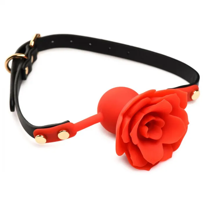 XR Brands Master Series Blossom Gag Silicone Rose Gag Red Vibrators